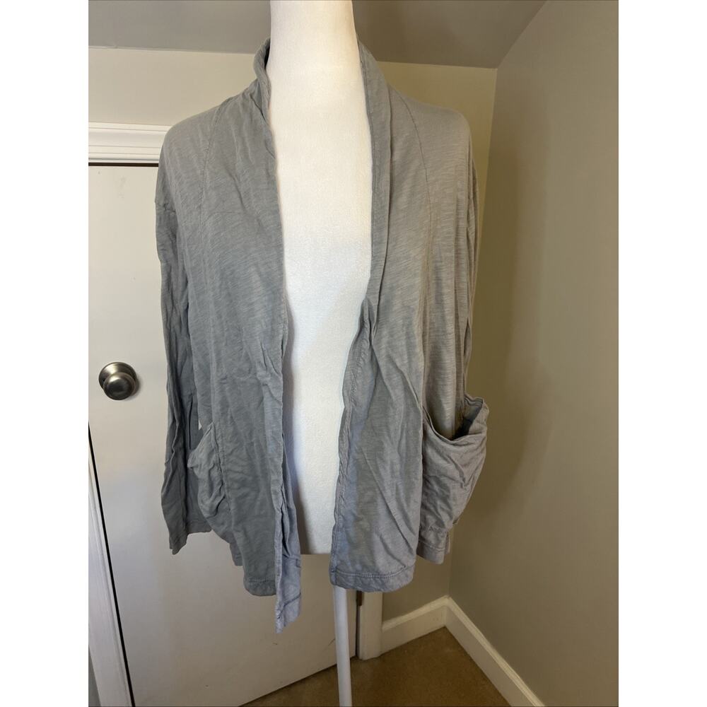 James Perse Grey Slub Knit Open Front Cardigan Pocket WUA2369 Size 2 Medium‎